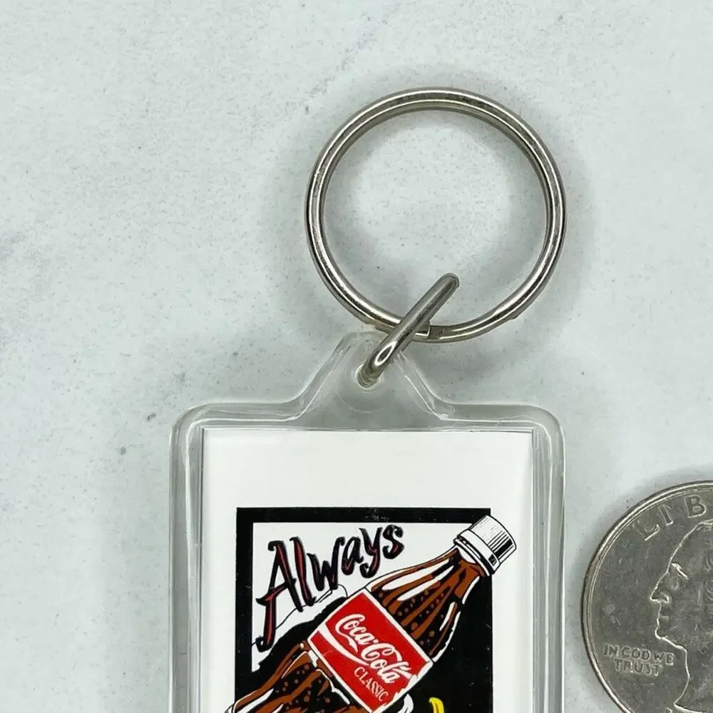 Vintage Coca-Cola Classic Coke Always Feels Right Double Sided Keychain Keyring